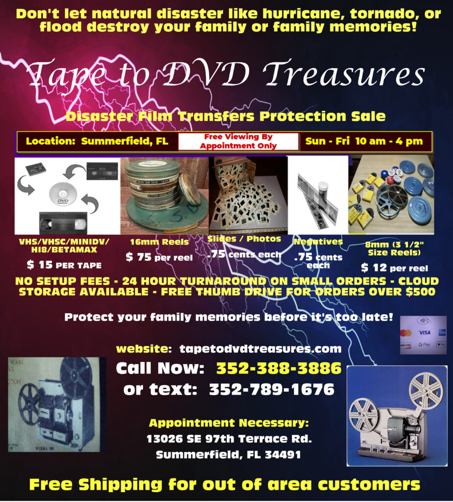 Tape To DVD Treasures Disaster Film Transfer Sale